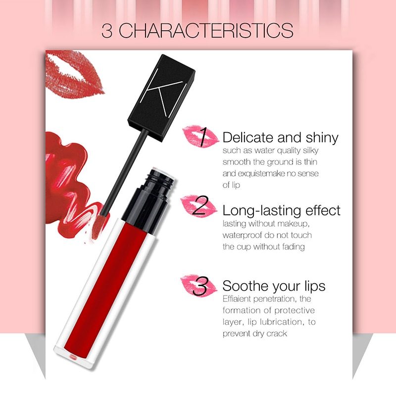 KIMUSE Makeup Matte Smooth Lipstick Liquid Lipstick Matte Waterproof Lips Makeup Cosmetic Long Lasting Matte Lipstick Makeup - الصورة 6