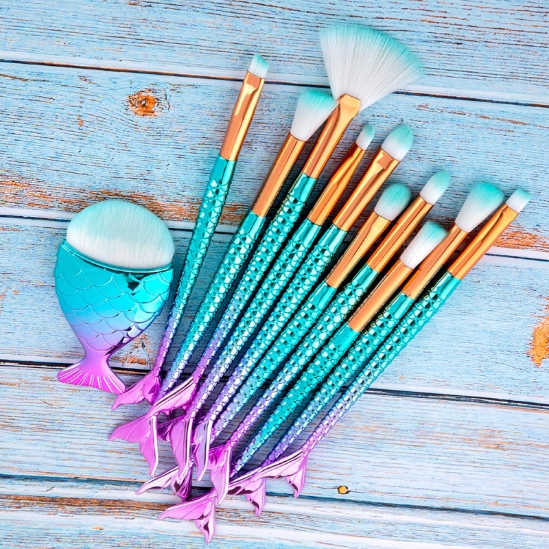 11pcs Makeup Brushes Kit Maquiagem Maquillaje New Mermaid Foundation Eyebrow Eyeliner Cosmetic Makeup Brushes - الصورة 6