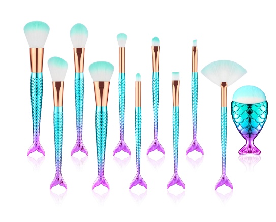11pcs Makeup Brushes Kit Maquiagem Maquillaje New Mermaid Foundation Eyebrow Eyeliner Cosmetic Makeup Brushes - الصورة 5