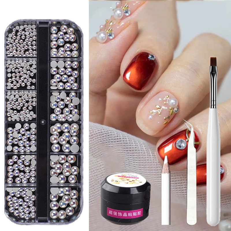 Metal Rivets Rhinestone Nail Decorations Mixed Box - الصورة 7