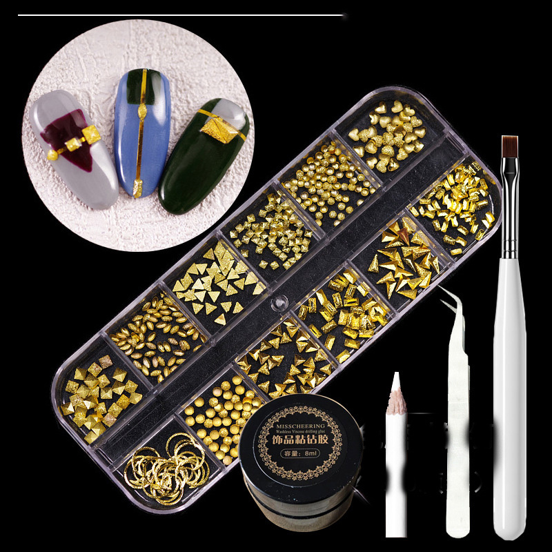 Metal Rivets Rhinestone Nail Decorations Mixed Box - الصورة 8