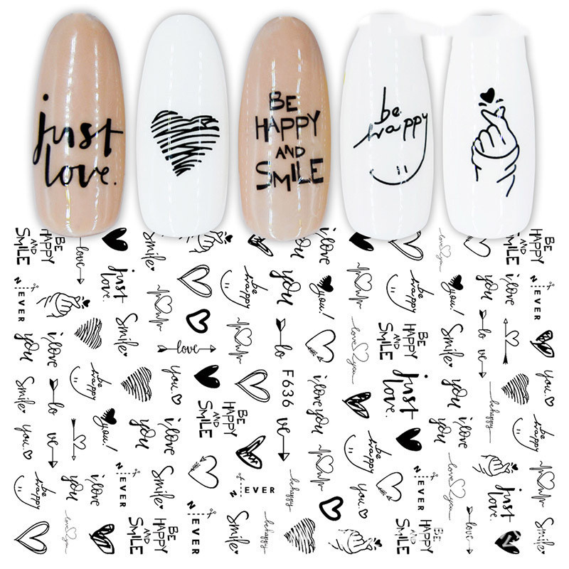 Cross-Border Nail Stickers New Japanese European And American 3D Hot Stamping Full Stickers Black And White Rose Heart-Shaped Ink Nail Decals - الصورة 9