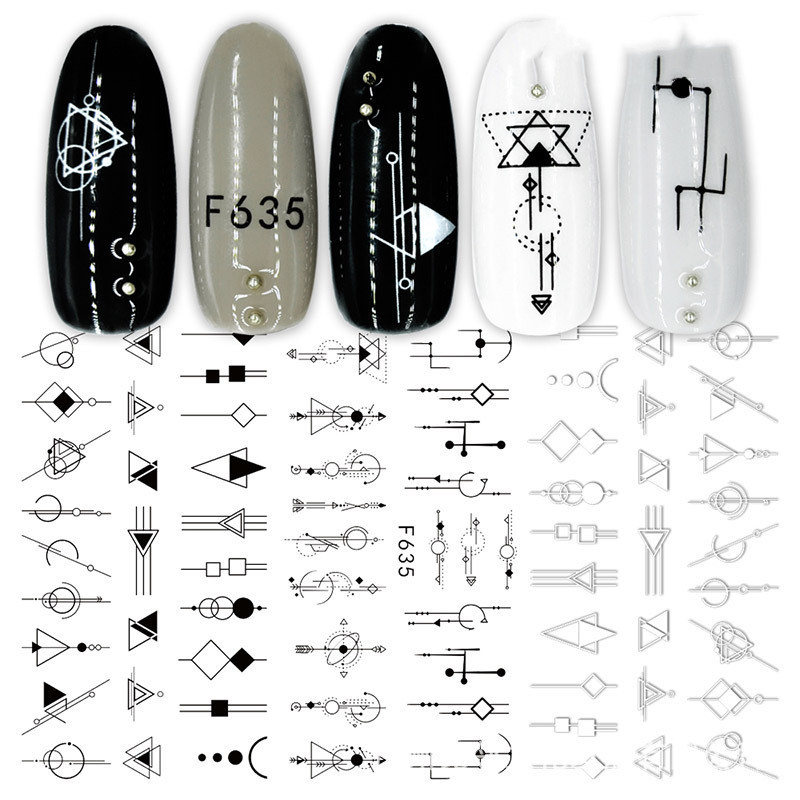 Cross-Border Nail Stickers New Japanese European And American 3D Hot Stamping Full Stickers Black And White Rose Heart-Shaped Ink Nail Decals - الصورة 8