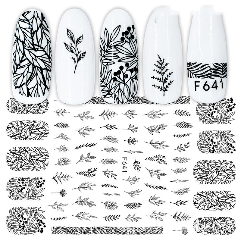 Cross-Border Nail Stickers New Japanese European And American 3D Hot Stamping Full Stickers Black And White Rose Heart-Shaped Ink Nail Decals - الصورة 2