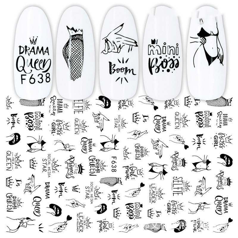 Cross-Border Nail Stickers New Japanese European And American 3D Hot Stamping Full Stickers Black And White Rose Heart-Shaped Ink Nail Decals - الصورة 5