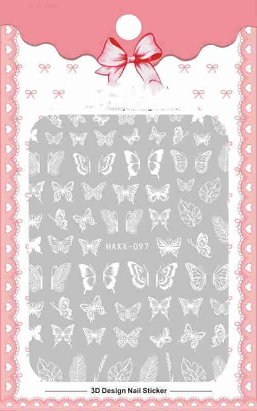 Black Butterfly Nails Stickers Decals White Flower Adhesive Manicure - الصورة 4