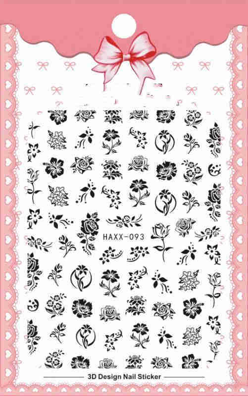 Black Butterfly Nails Stickers Decals White Flower Adhesive Manicure - الصورة 5