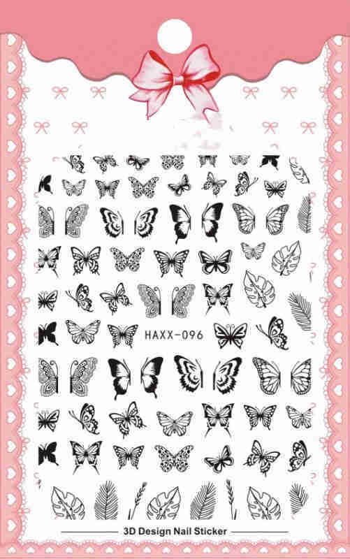 Black Butterfly Nails Stickers Decals White Flower Adhesive Manicure - الصورة 6